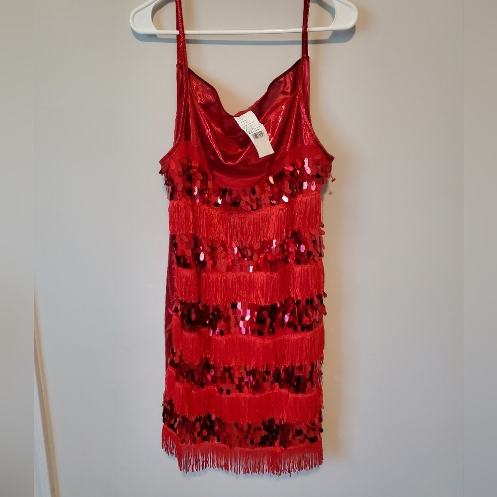 Flapper Costume Red Sequin Fringe Dress Size 1X